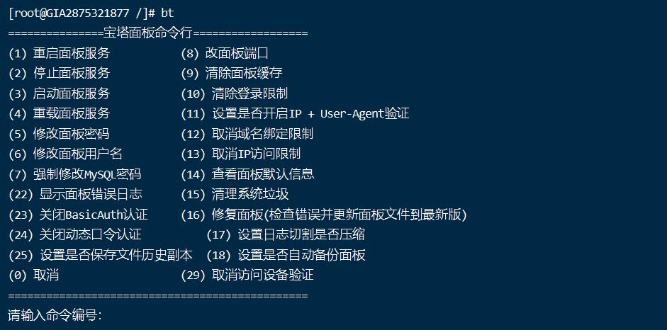 寶塔Linux的bt常用快捷命令
